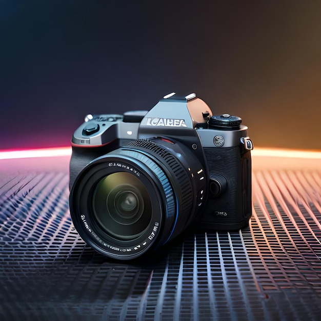 네온 스타일 카메라의 3d 렌더링된 그림