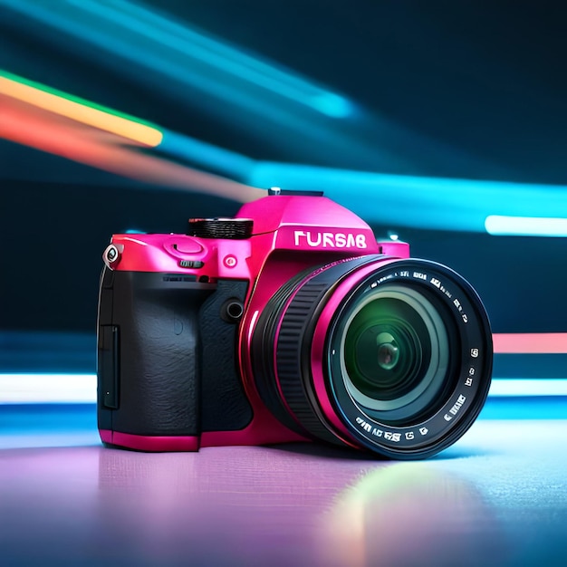 3d rendered illustration of a neon style camera