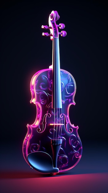 Foto illustrazione 3d di un violino in stile neon