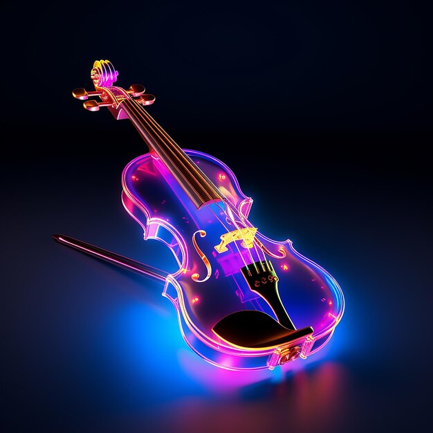 Foto illustrazione 3d di un violino in stile neon