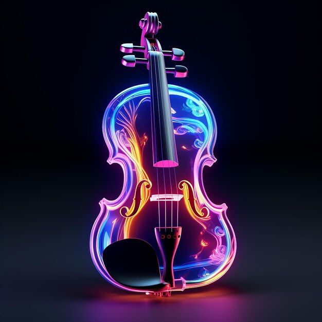 Foto illustrazione 3d di un violino in stile neon