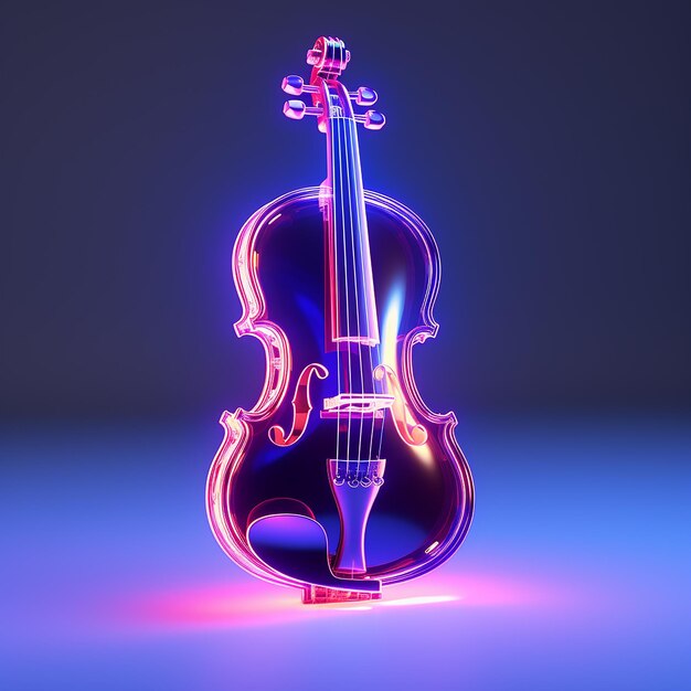Foto illustrazione 3d di un violino in stile neon