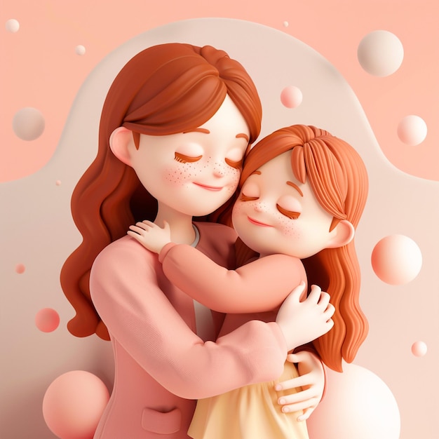 Фото 3d-иллюстрация матери и дочери, обнимающихся