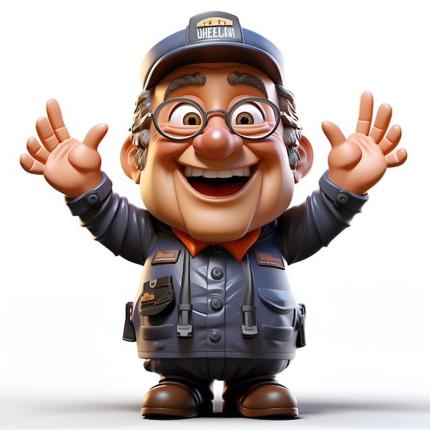 Photo 3d rendered illustration of a police officer cartoon character with hello gesture