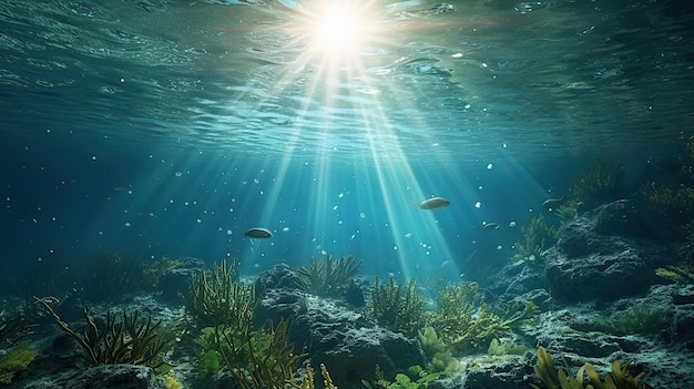 3d rendered illustration of sun light rays under water generative ai