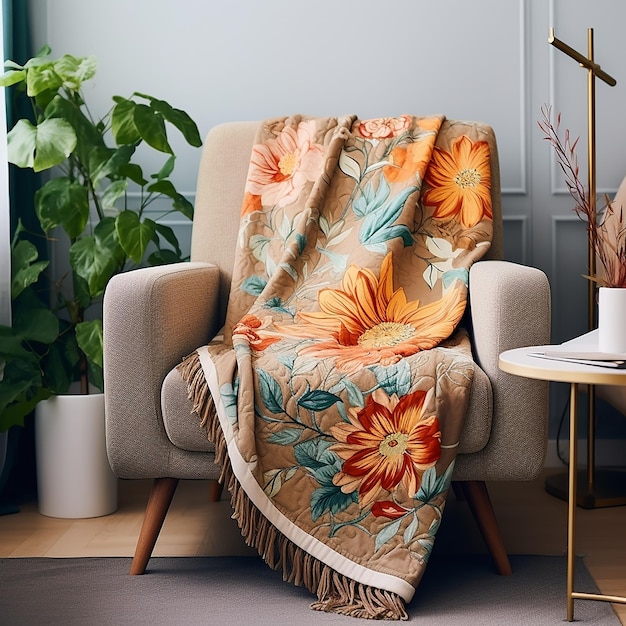 3d rendered image of blanket on modern sofa