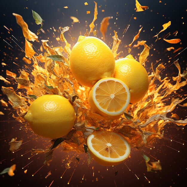 3d rendered image of exploding lemons