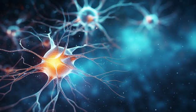 3d rendered image of firing neurons inside