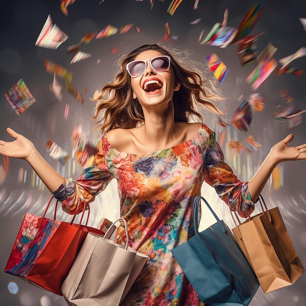 3d rendered image of girl who have addiction of shopping