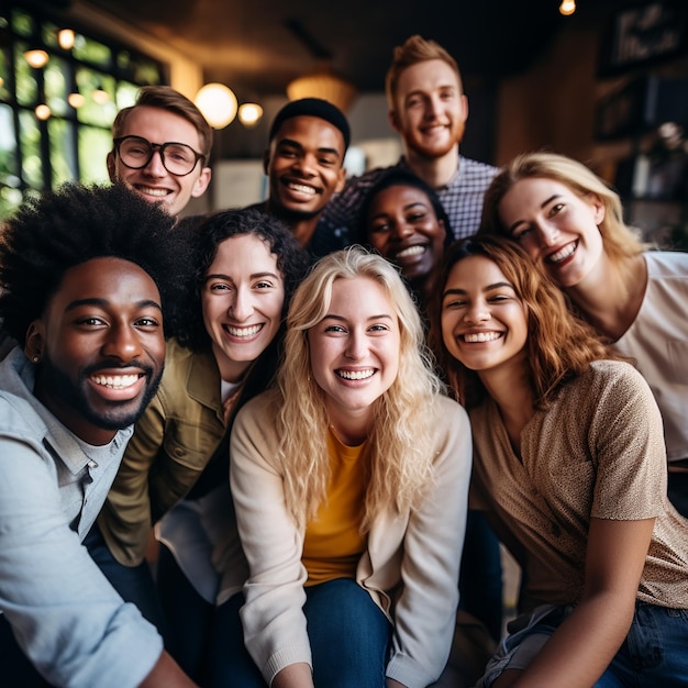 Foto immagine 3d di un gruppo felice di amici di diverse etnie