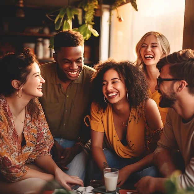 Photo 3d rendered image of happy group of friends from diverse ethnicity