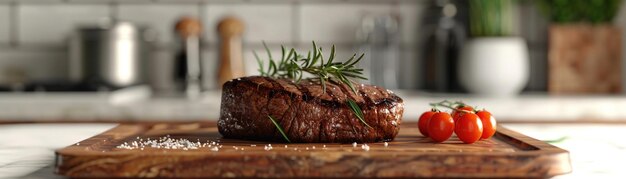 3D rendered image of a hearty steak on wood