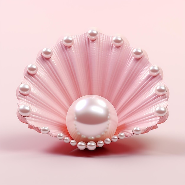 写真 3d レンダリングでピンク色の貝と美しい真珠が描かれています