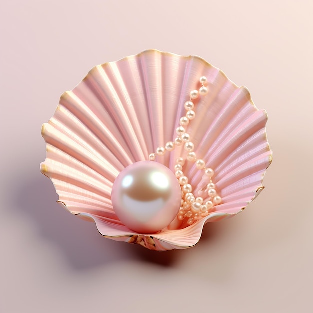 Photo 3d rendered image of a pink sea shell with beautiful pearls inside