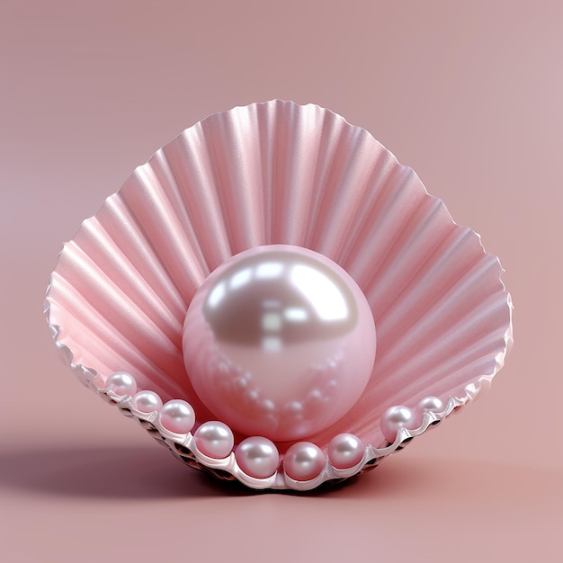 Photo 3d rendered image of a pink sea shell with beautiful pearls inside