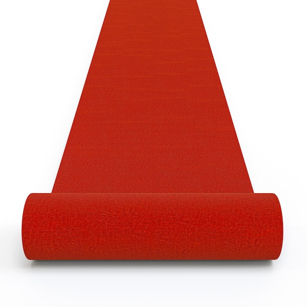 3d rendered image of a rolling red carpet.