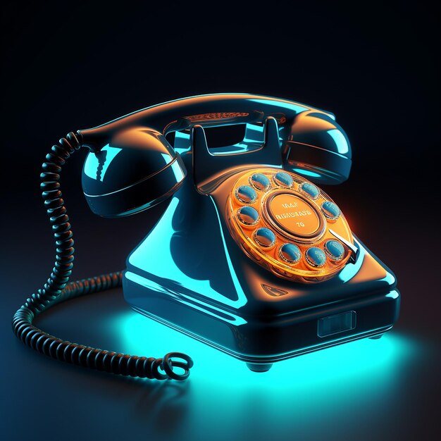 3d rendered image of vintage glowing telephone from top view