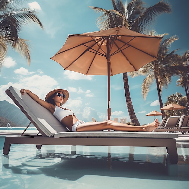 3D изображение женщины, отдыхающей на солнце