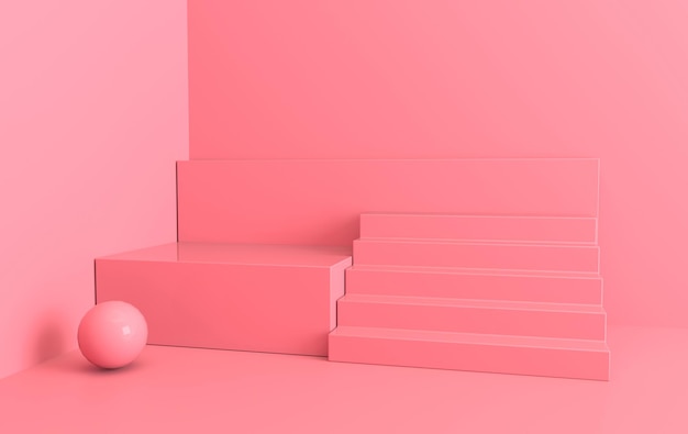 3d rendered interior with geometric shapes podium set of platforms stairs for product presentation