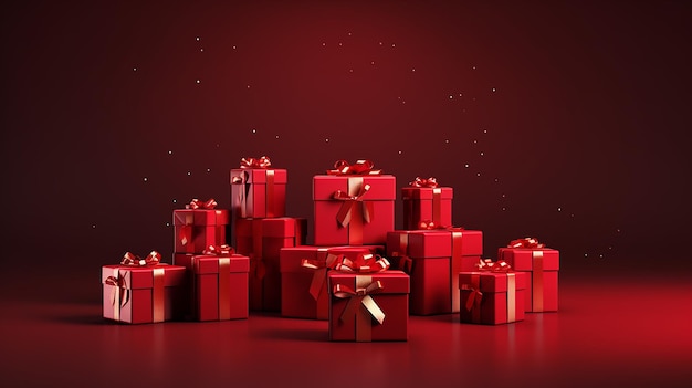 3D Rendered Isolated Red Gift Boxes