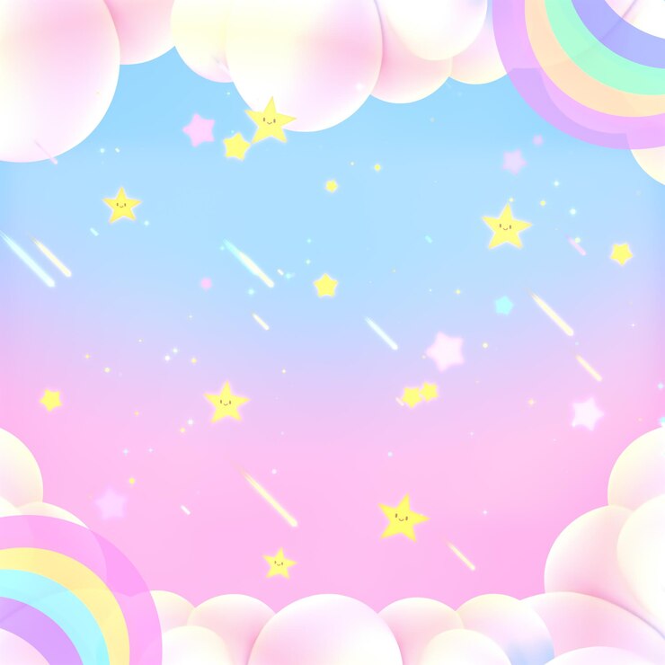 Photo 3dレンダリングされたカワイイ落書き笑顔の星と虹の空