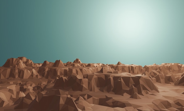 3D rendered low poly rock  topography. Brown stone mountain.