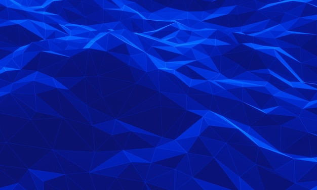 Фото Низкополигональная топографическая гора с 3d-рендерингом. абстрактная синяя местность.