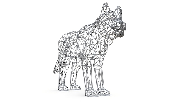 3D rendered mesh dog on isolated white background