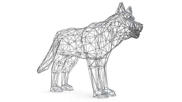 3D rendered mesh dog on isolated white surface