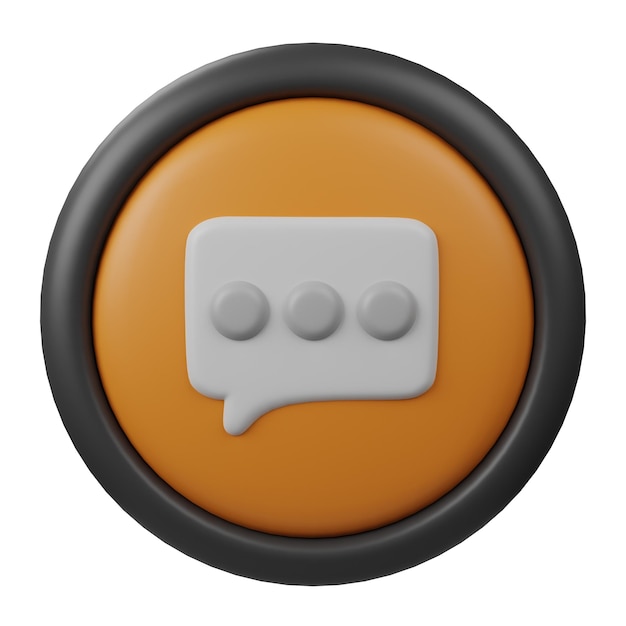 사용자 인터페이스 디자인을 위한 주황색 및 검정색 테두리가 있는 3D 렌더링된 메시지 거품 단추 아이콘