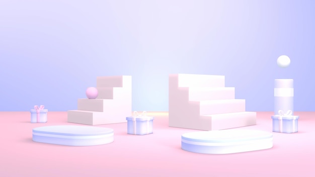 3d rendered minimal product display podium and gifts