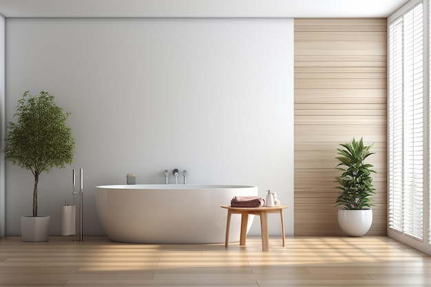 3d rendered minimal style modern bathroom interior design with bathtub