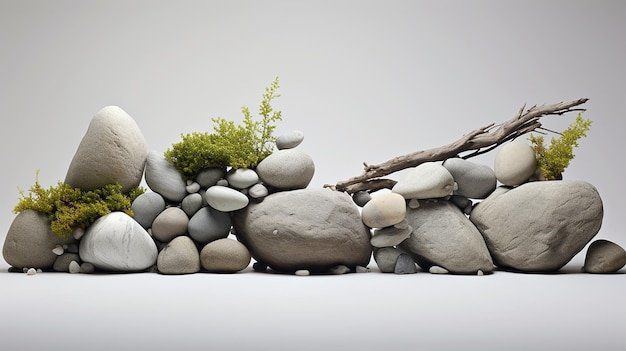 A 3D rendered minimalist rock garden each stone texture a testament to nature diversity