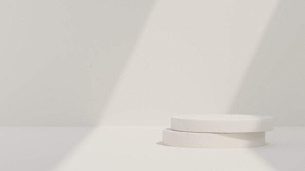 3D rendered mockup of a minimal circle podium scene with a white landscape backdrop template