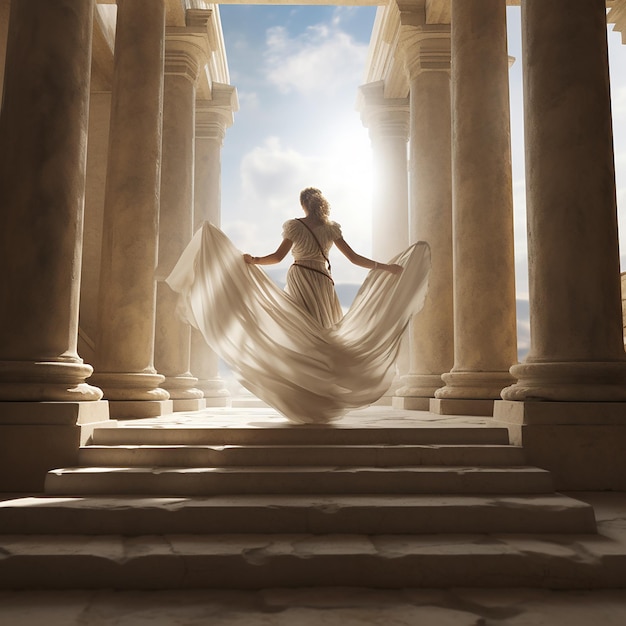 Photo 3d rendered model photoshoot in ancient greek temple