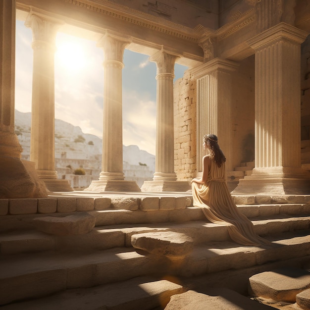 Photo 3d rendered model photoshoot in ancient greek temple