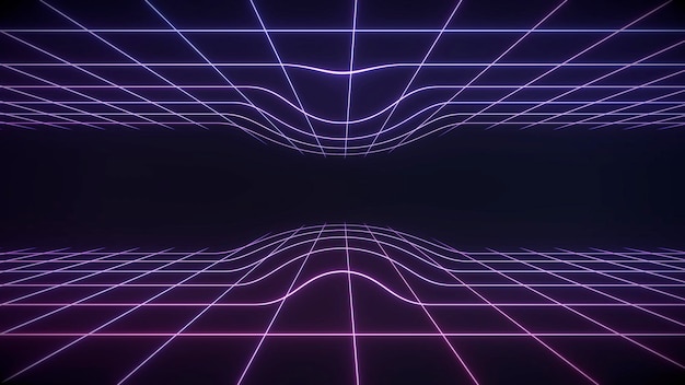 3d rendered neon grids with bulge effect