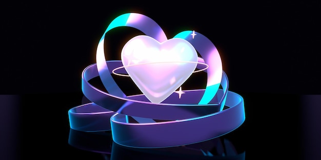 3d rendered neon tangled hearts