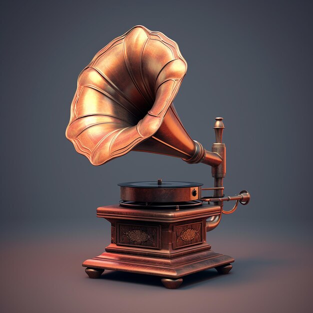 Photo 3d rendered oldfashioned gramophone with metal and wood making