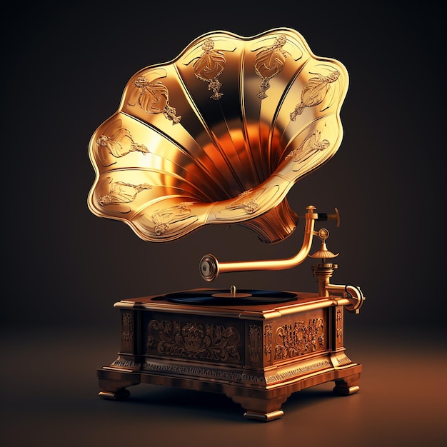 Photo 3d rendered oldfashioned gramophone with metal and wood making