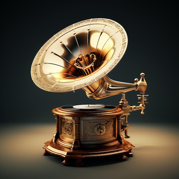 Photo 3d rendered oldfashioned gramophone with metal and wood making