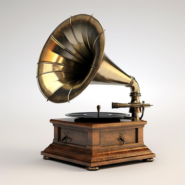 3D-рендеринг старомодного грамофона из металла и дерева