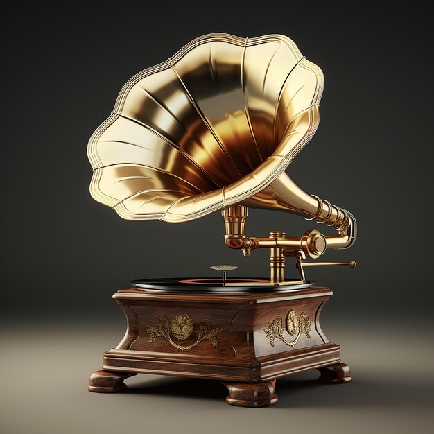 Photo 3d rendered oldfashioned gramophone with metal and wood making