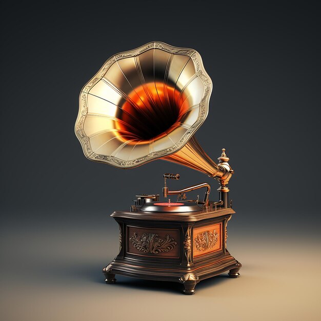 Photo 3d rendered oldfashioned gramophone with metal and wood making