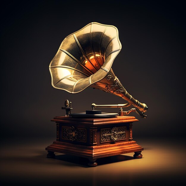 Photo 3d rendered oldfashioned gramophone with metal and wood making