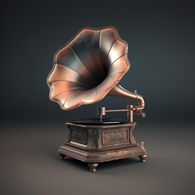 3d rendered oldfashioned gramophone with metal and wood making