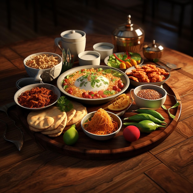 사진 3d 렌더링 파키스탄의 맛있는 음식이 테이블에