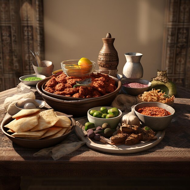 Photo 3d rendered pakistani delicious food on table