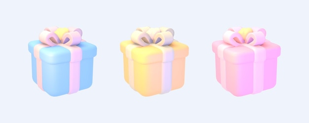 Photo 3d rendered pastel gifts set