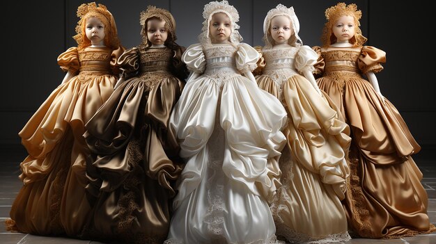 3D 렌더링된 아기 옷과 소녀 멋진 드레스 사진